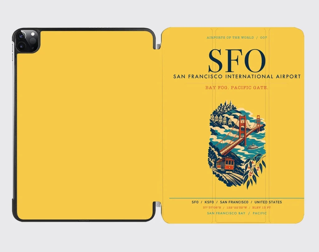 San Francisco International Airport (SFO) design on yellow ipad tablet case