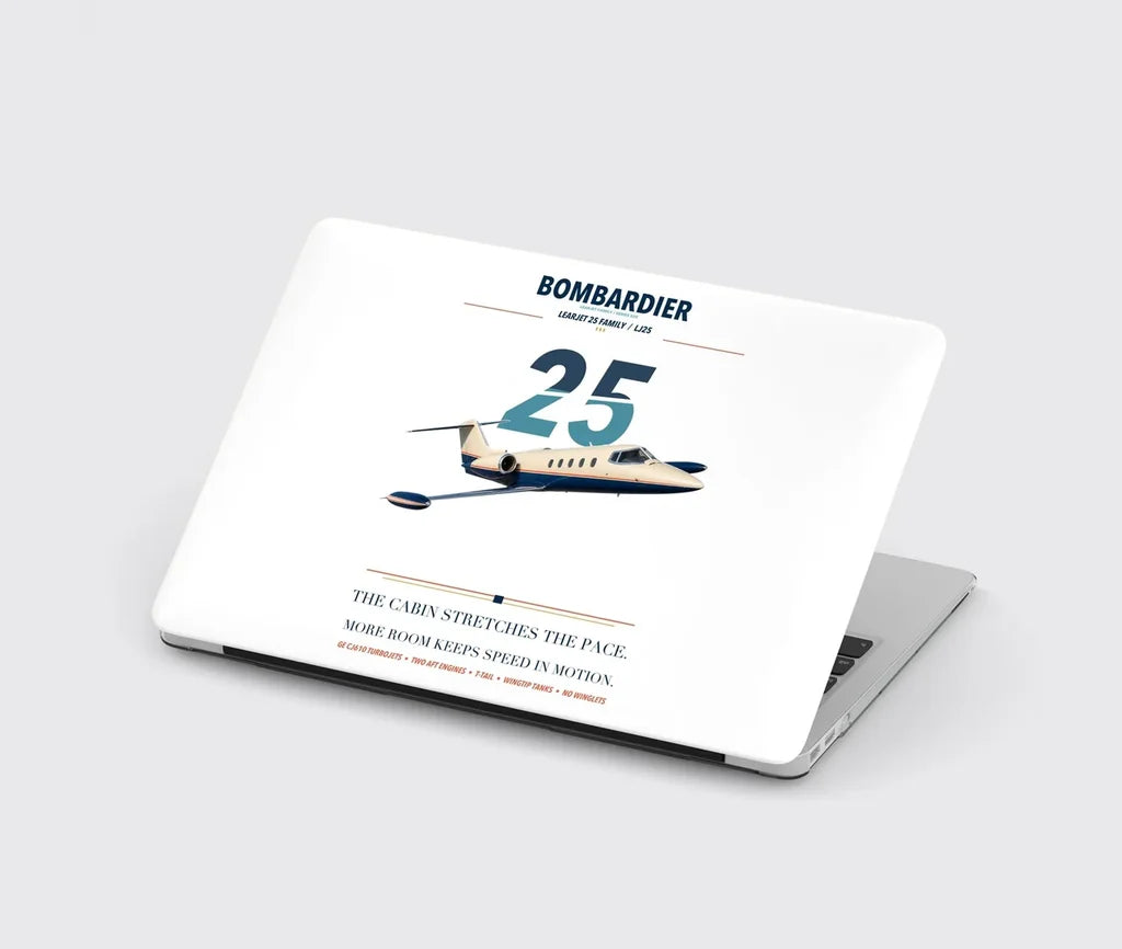 Bombardier Learjet 25 design on white MacBook case