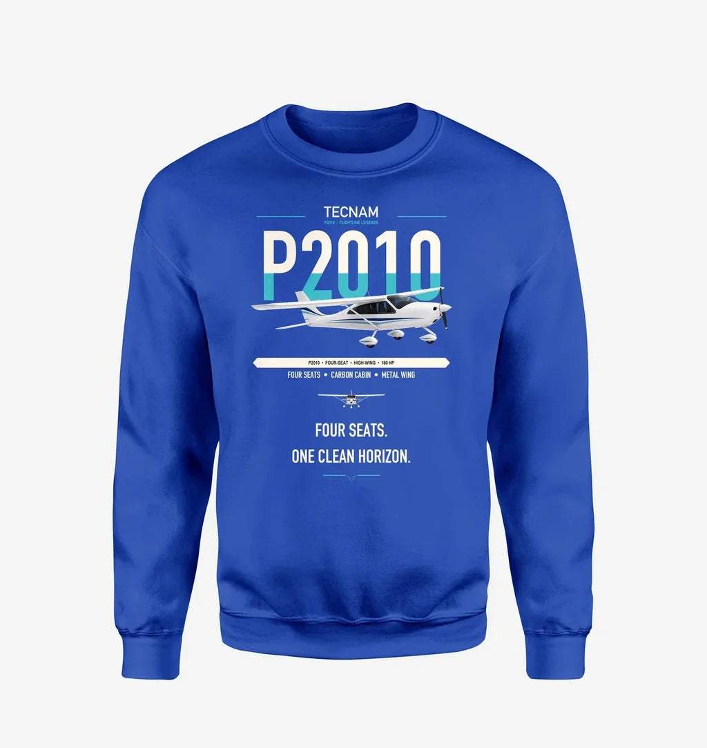 Tecnam P2010 design on blue sweatshirt