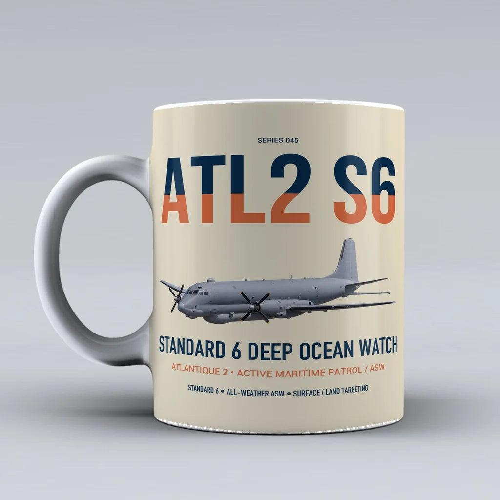 Atlantique 2 Standard 6 design on beige ceramic mug, double-side print