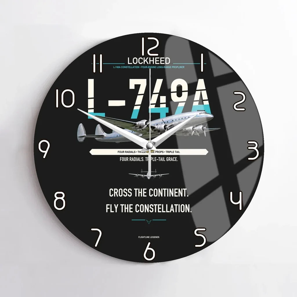 Lockheed L-749A Constellation design on black no frame wall clock
