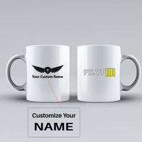 Thumbnail for Pilot & Stripes (4 Lines) Ceramic White aviation design on ceramic mug, premium ceramic with glazed finish.