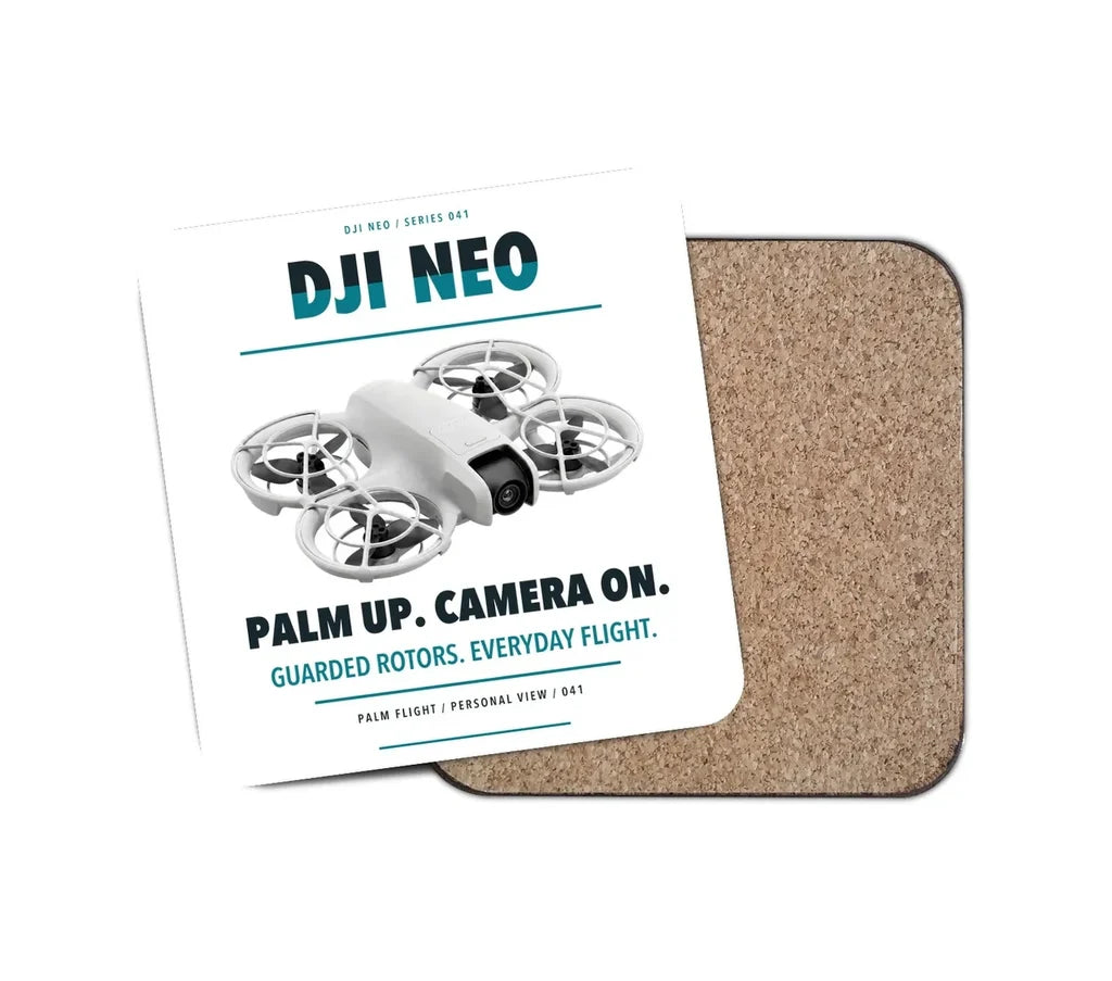 DJI Neo design on white 1 piece coaster