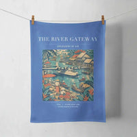 Thumbnail for VINTAGE G4066 - The River Gateway - Designed Towels design on blue