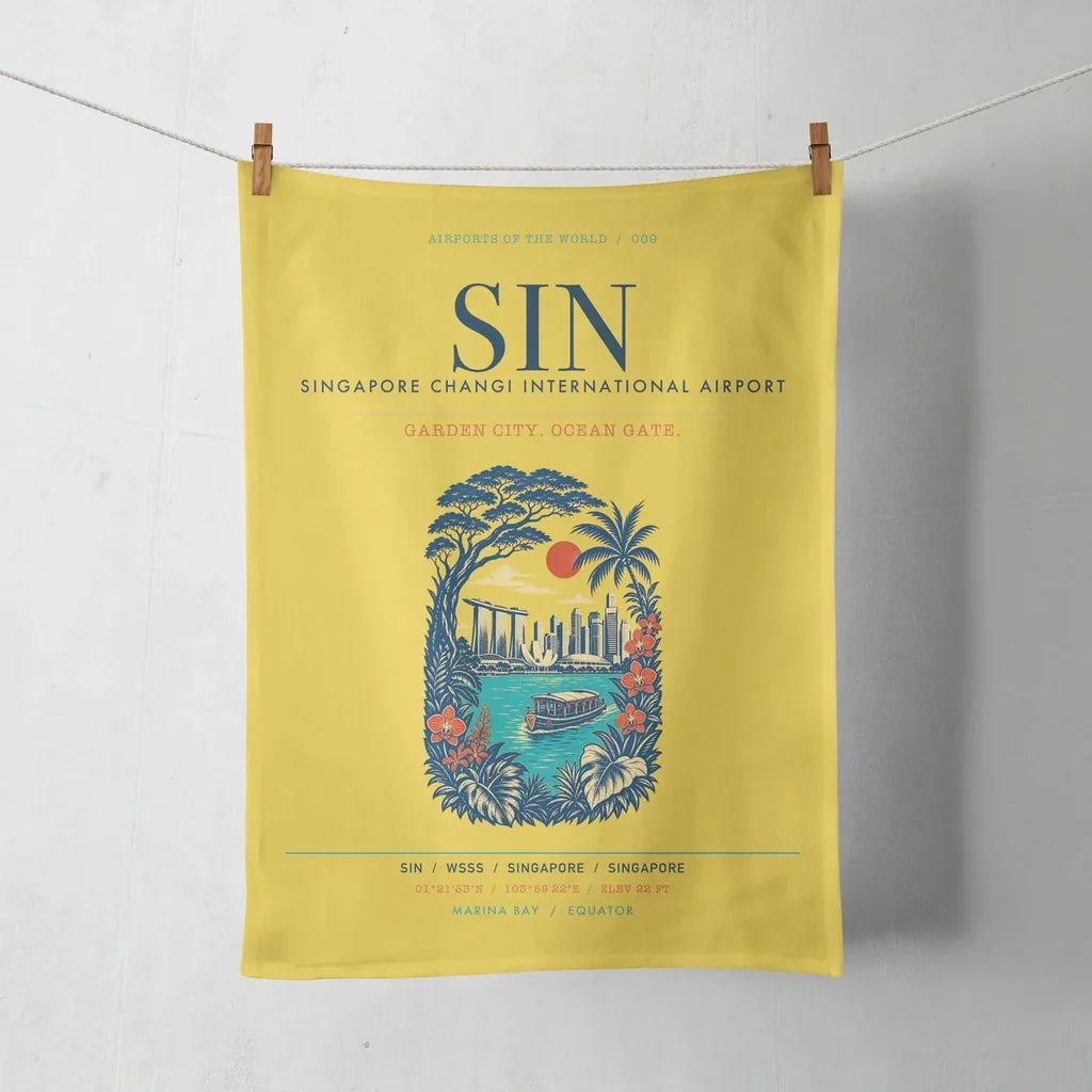 Singapore Changi International Airport (SIN) design on yellow towel