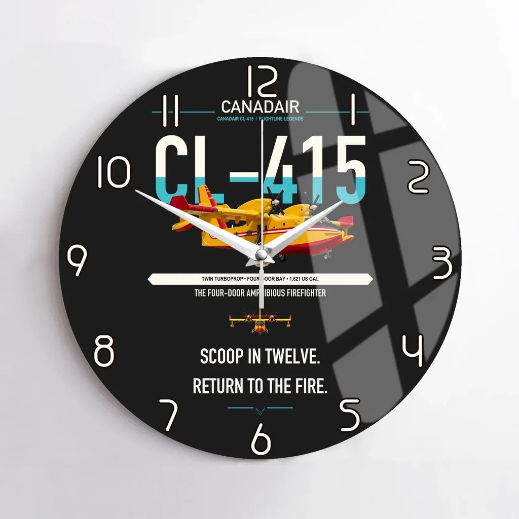 Canadair CL-415 design on black no frame wall clock