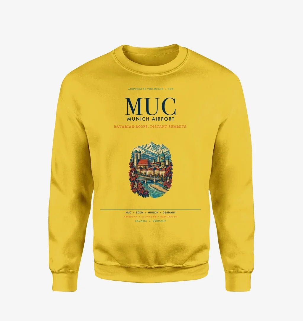 Munich Airport (MUC) design on yellow sweatshirt