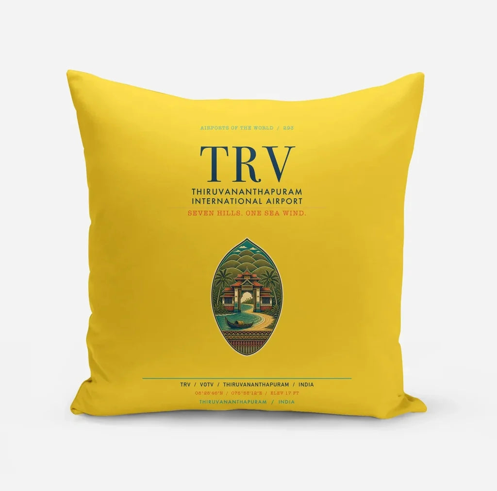 Thiruvananthapuram International Airport (TRV) design on yellow pillow