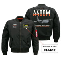 Thumbnail for Airbus A400M Atlas design on black+name bomber jacket, double-side print