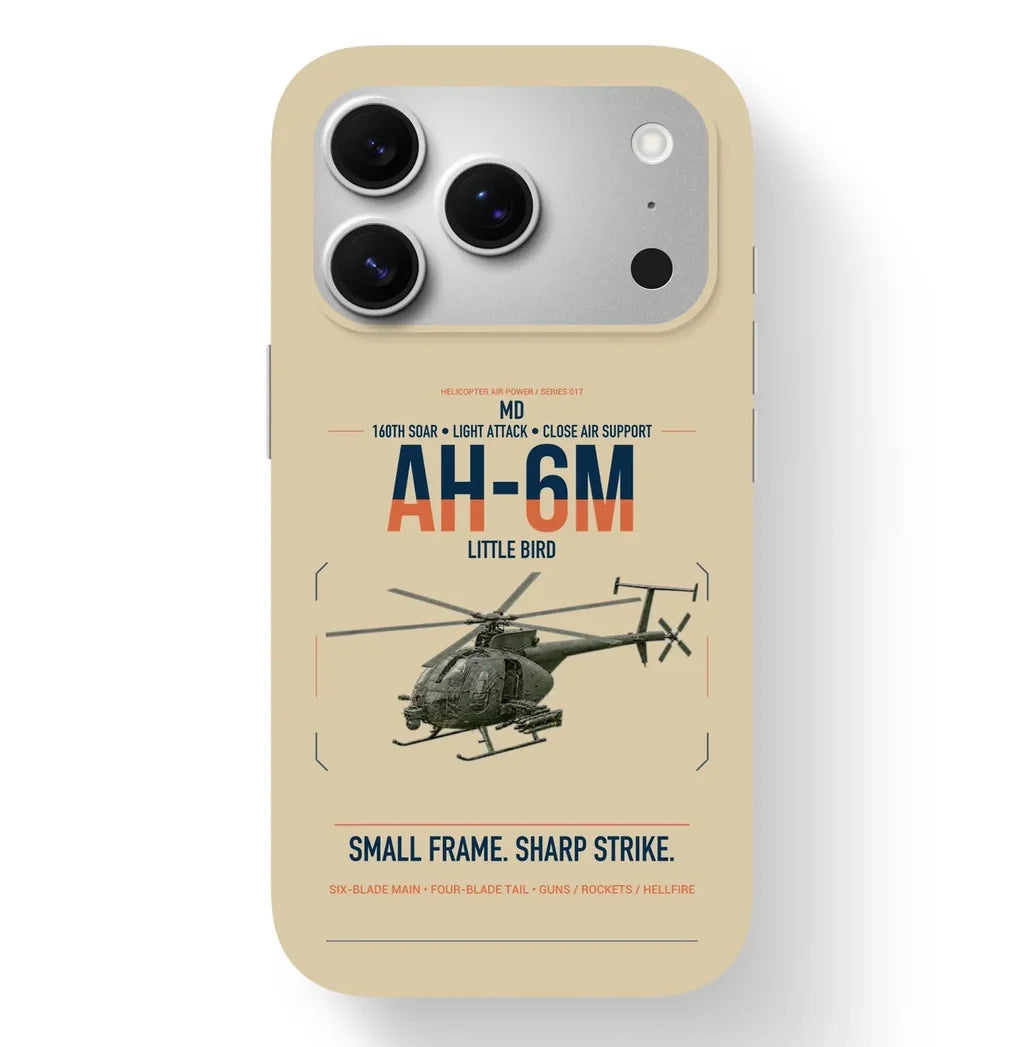 MD AH-6M Little Bird design on beige magsafe iphone case, for iPhone 17 Pro
