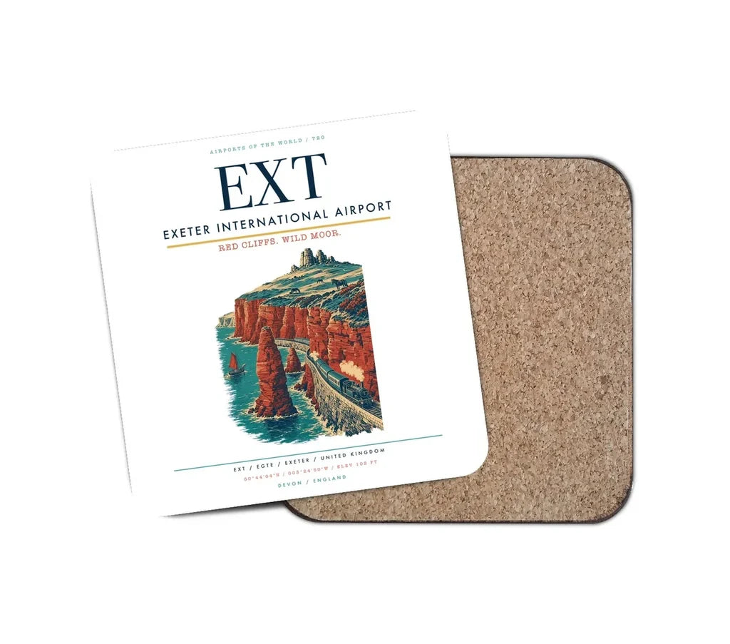 Exeter International Airport (EXT) design on white 1 piece coaster