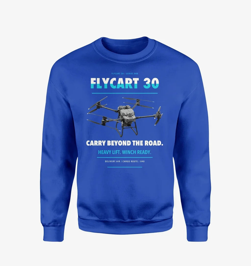 DJI FlyCart 30 design on blue sweatshirt