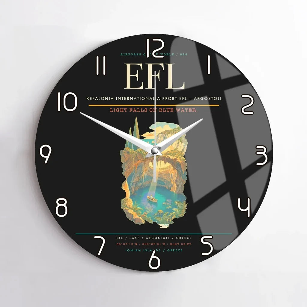 Kefalonia International Airport (EFL) design on black no frame wall clock