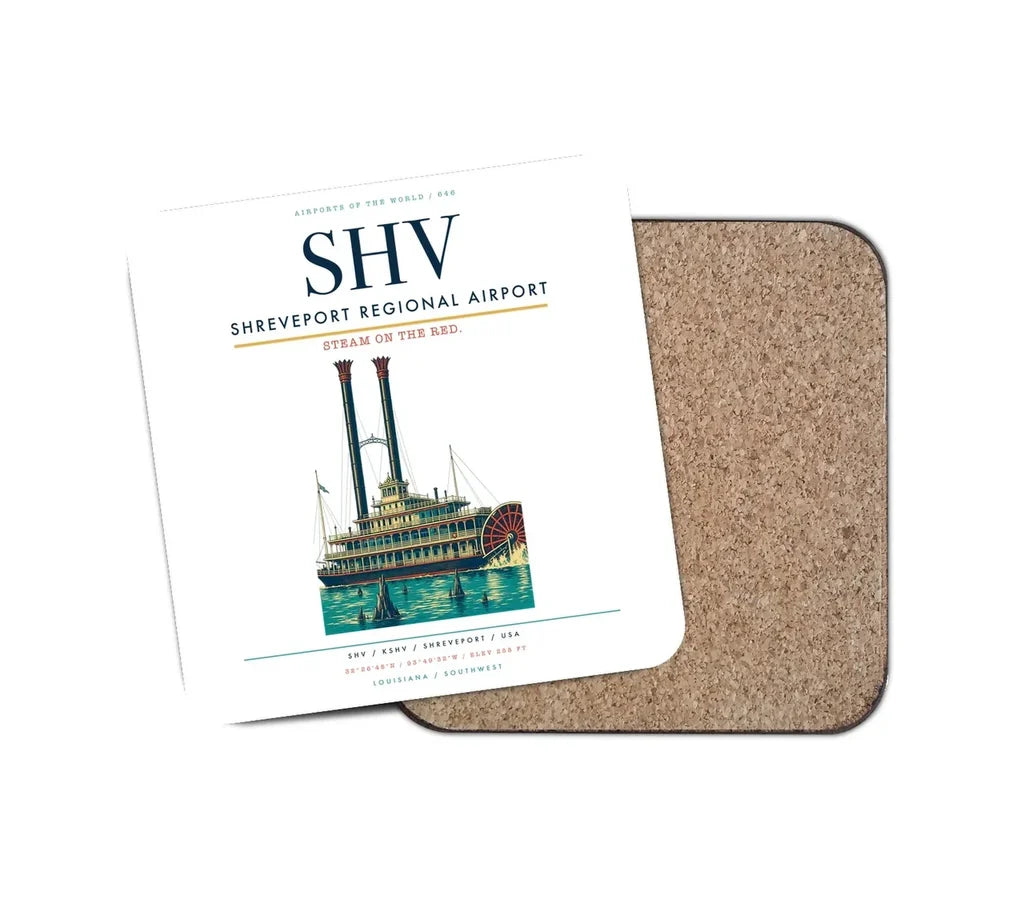 Shreveport Regional Airport (SHV) design on white 1 piece coaster