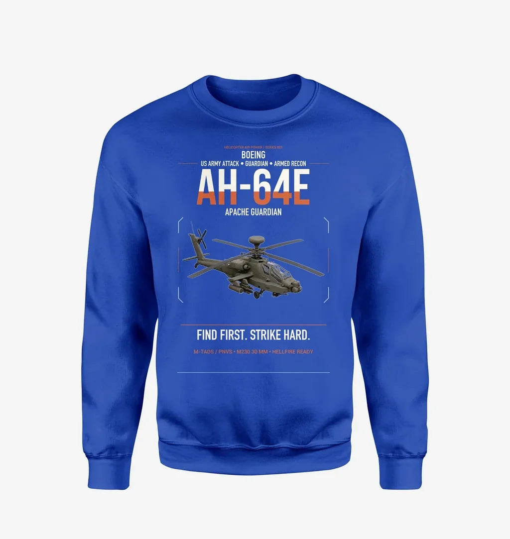 Boeing AH-64E Apache Guardian design on blue sweatshirt