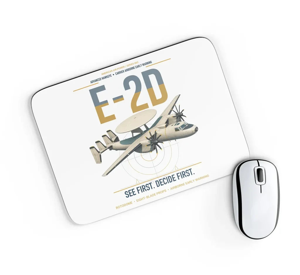 E-2D Advanced Hawkeye design on white rectangle mouse pad