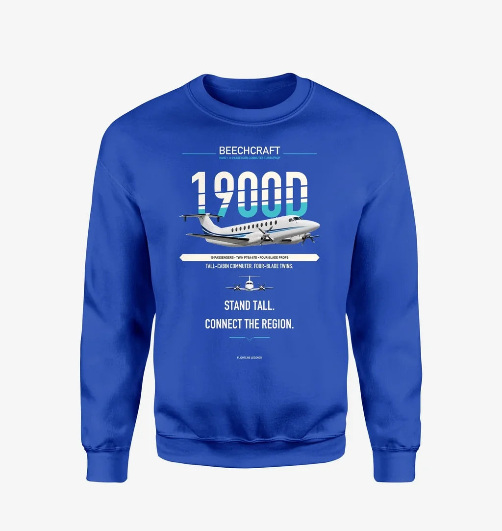 Beechcraft 1900D design on blue sweatshirt