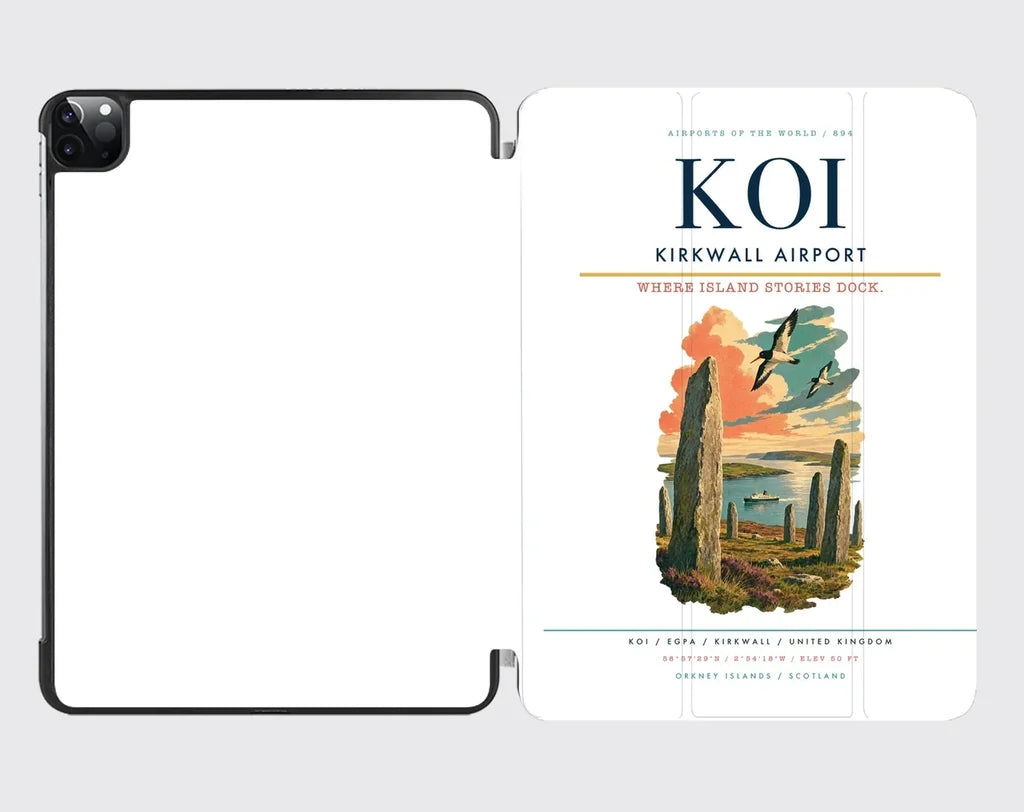 Kirkwall Airport (KOI) design on white ipad tablet case