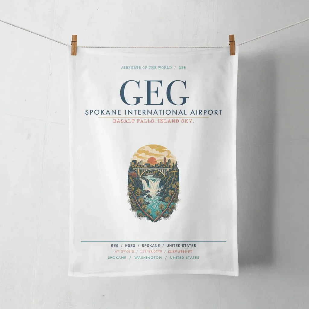 Spokane International Airport (GEG) design on white towel