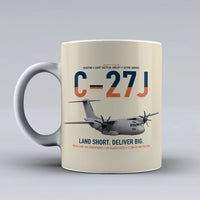 Thumbnail for C-27J Spartan design on beige ceramic mug, double-side print