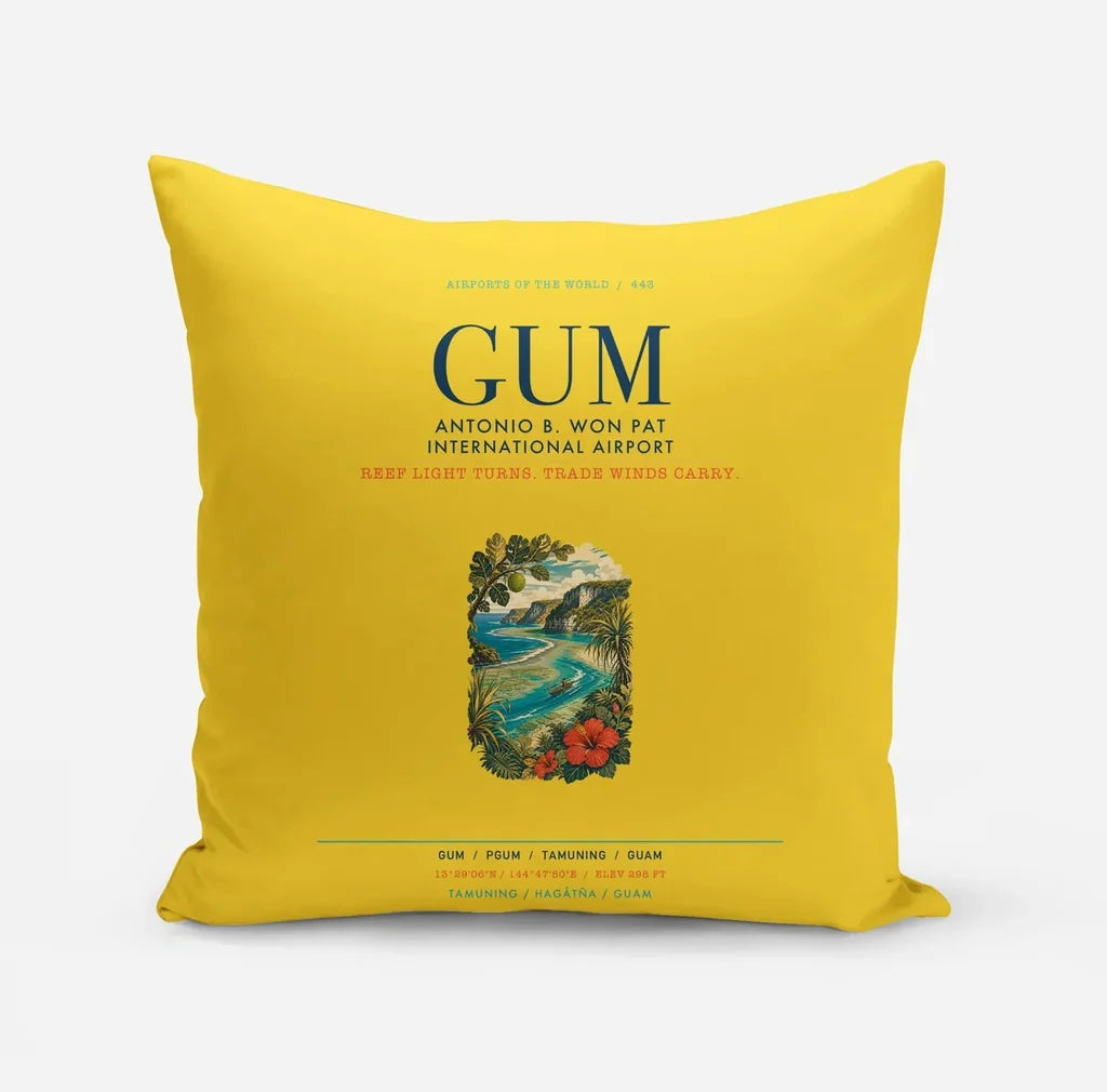 Antonio B. Won Pat International Airport (GUM) design on yellow pillow