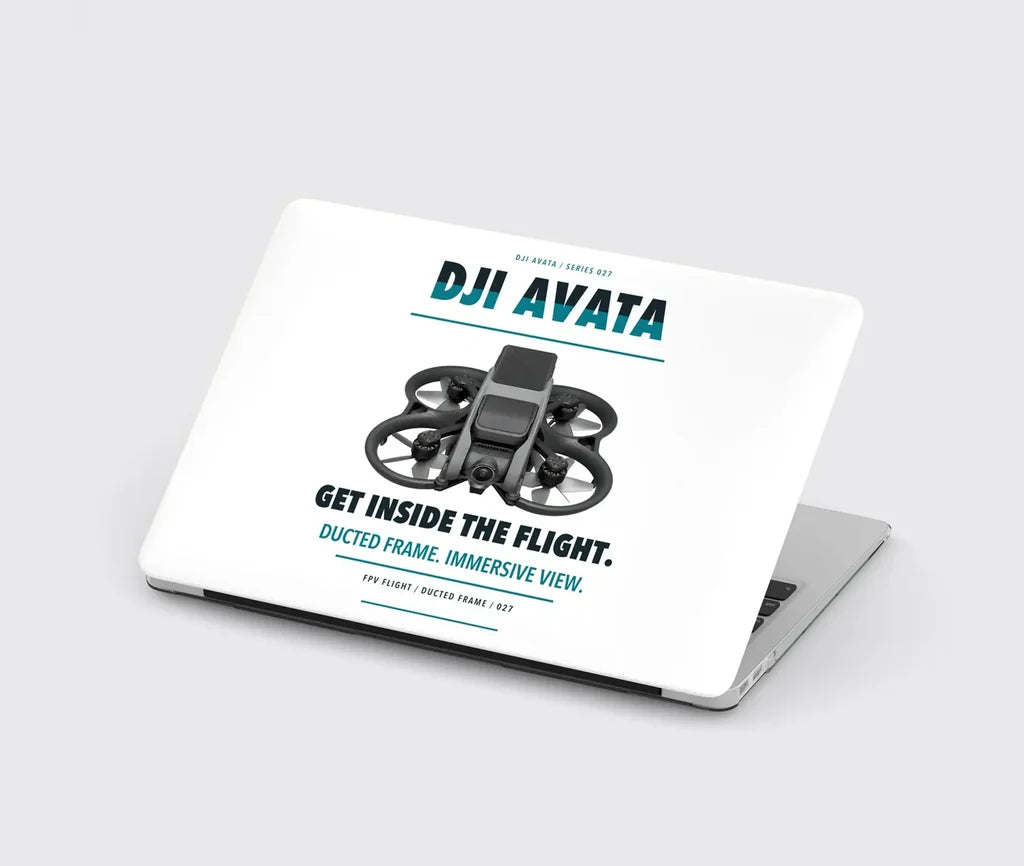 DJI Avata design on white MacBook case