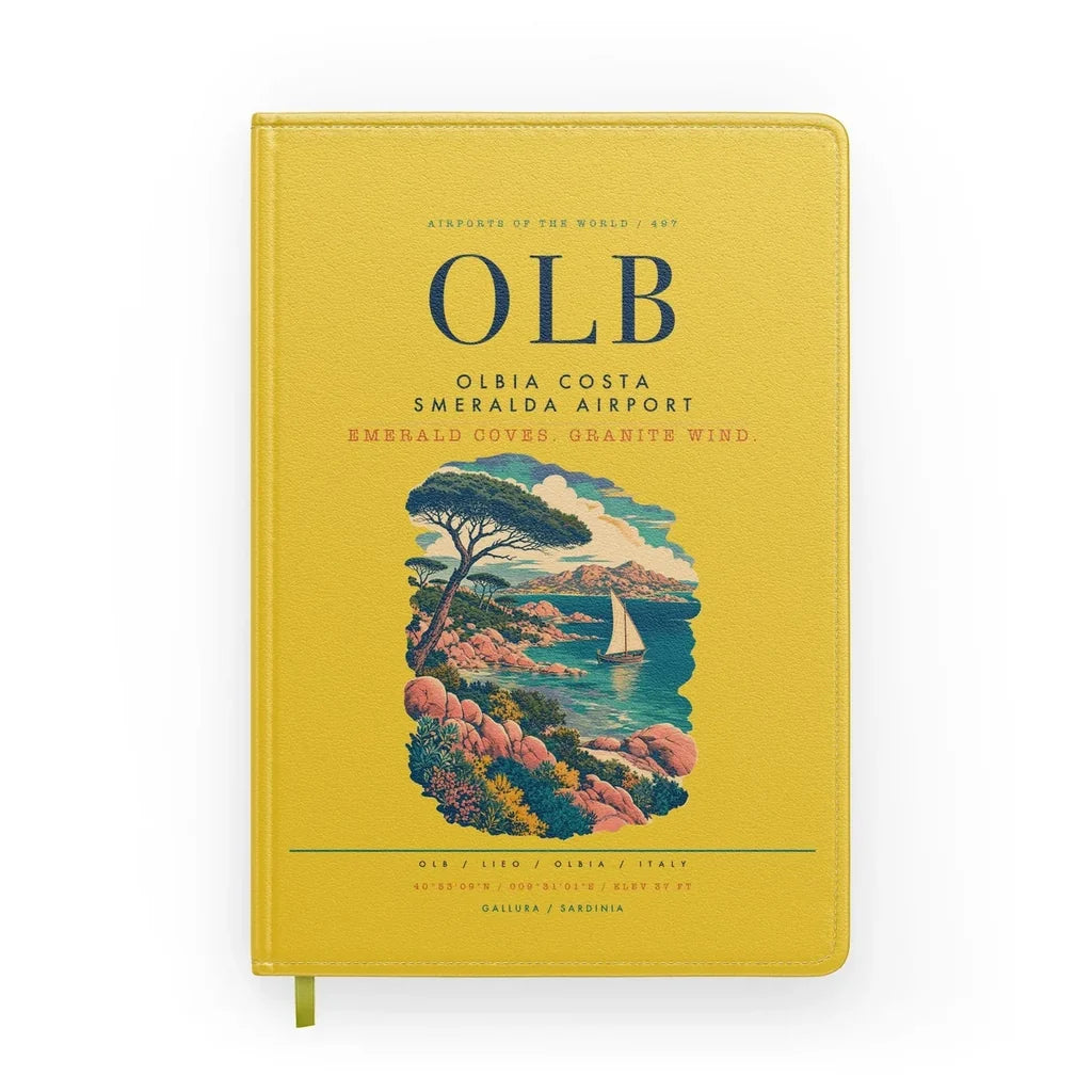 Olbia Costa Smeralda Airport (OLB) design on yellow notebook