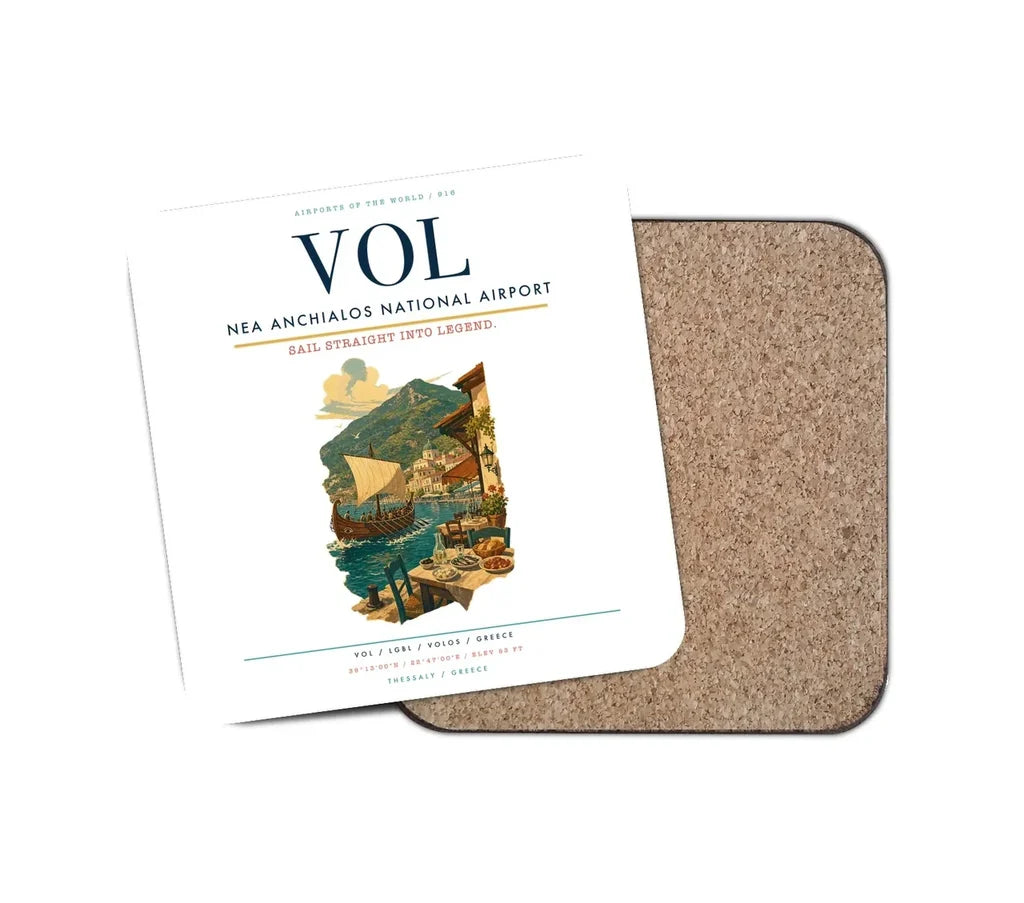 Nea Anchialos National Airport (VOL) design on white 1 piece coaster