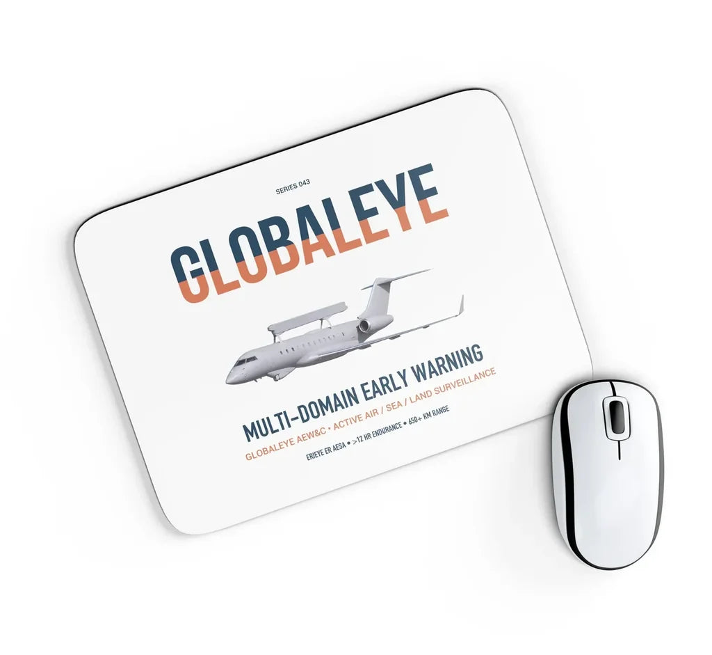 Saab GlobalEye design on white rectangle mouse pad