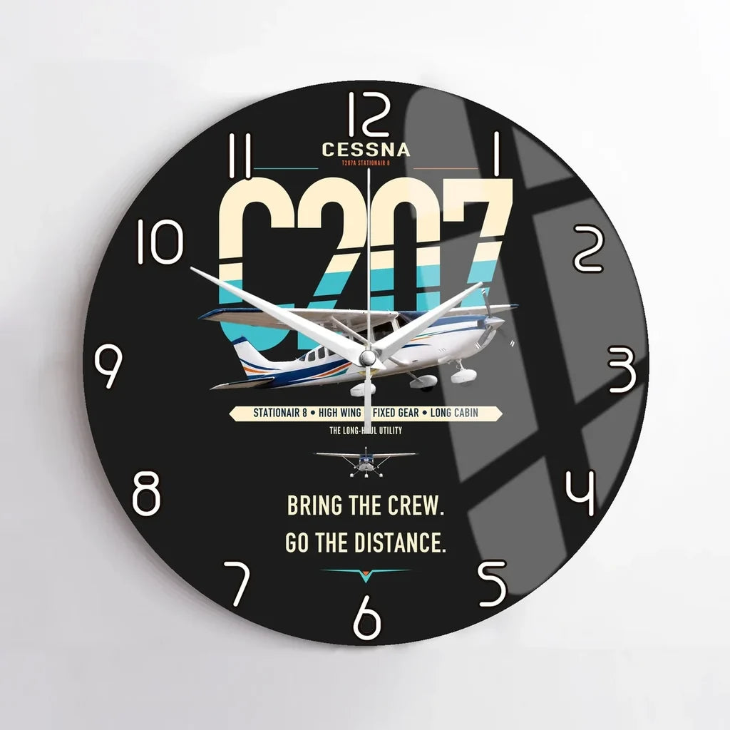 Cessna T207A Stationair 8 design on black no frame wall clock