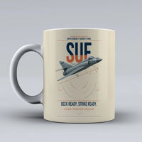 Thumbnail for Dassault Super Étendard design on beige ceramic mug, double-side print