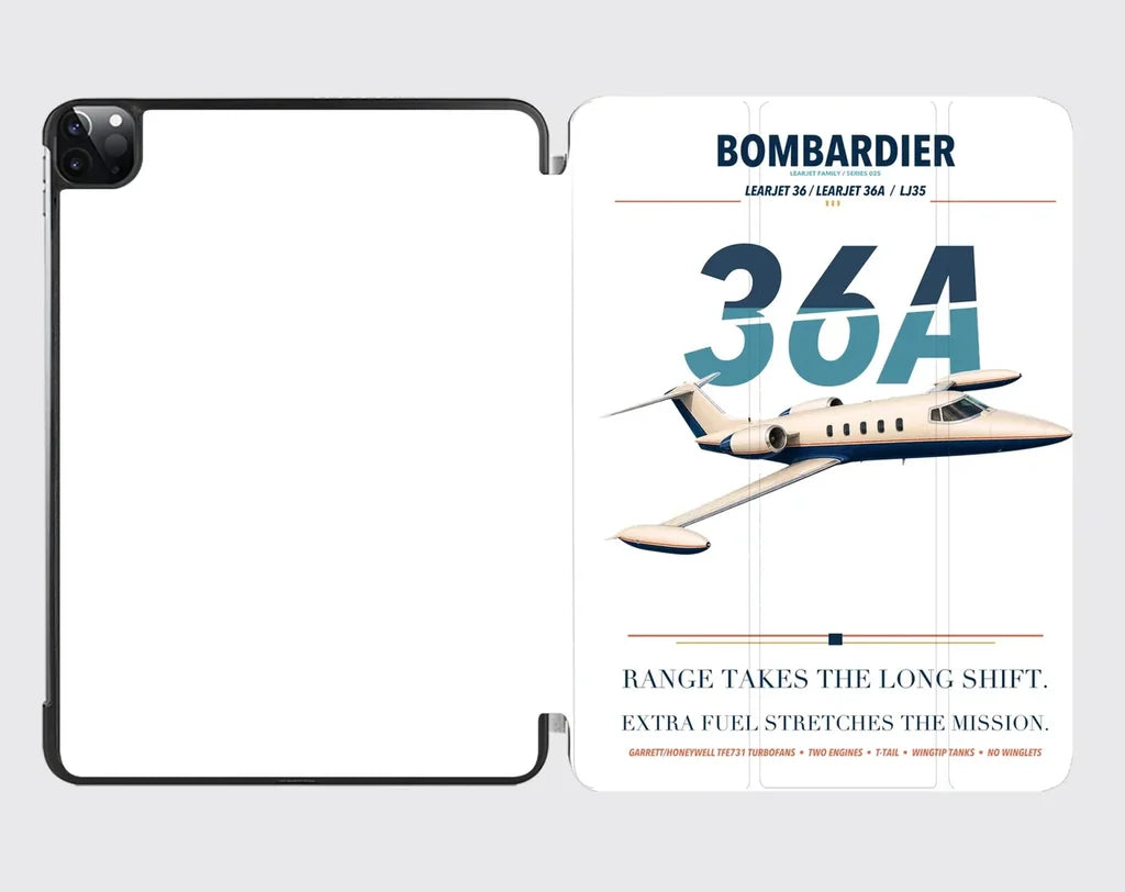 Bombardier Learjet 36A design on white ipad tablet case