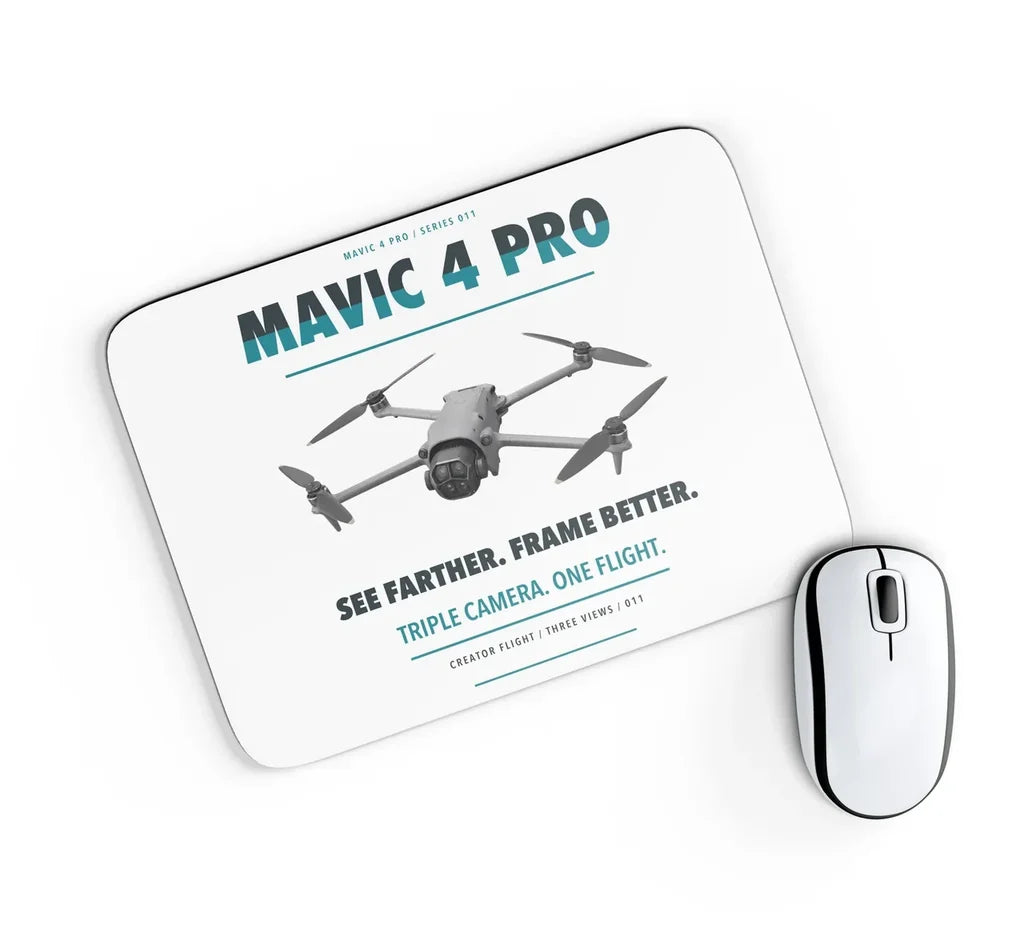 DJI Mavic 4 Pro design on white rectangle mouse pad