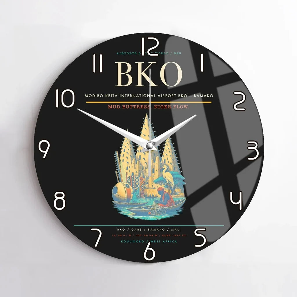 Modibo Keita International Airport (BKO) design on black no frame wall clock