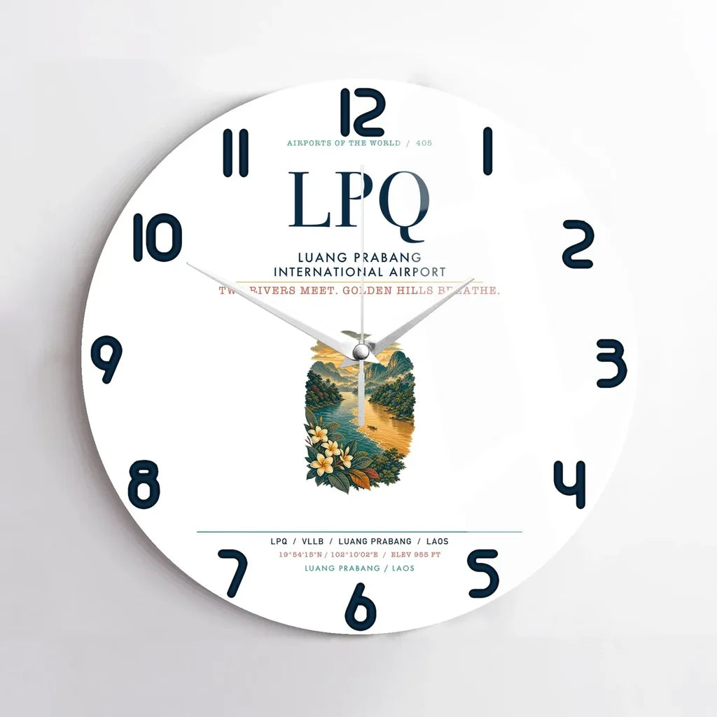 Luang Prabang International Airport (LPQ) design on white no frame wall clock