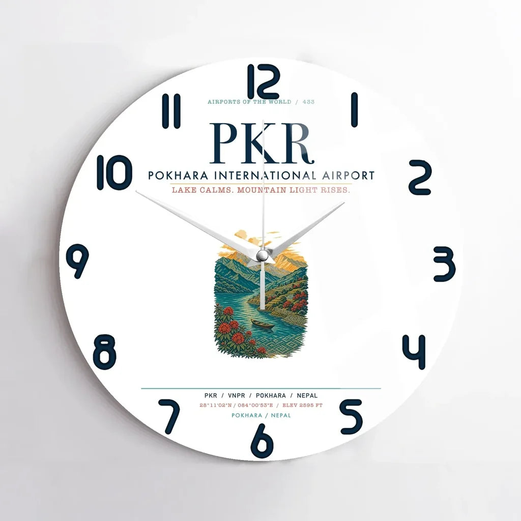 Pokhara International Airport (PKR) design on white no frame wall clock