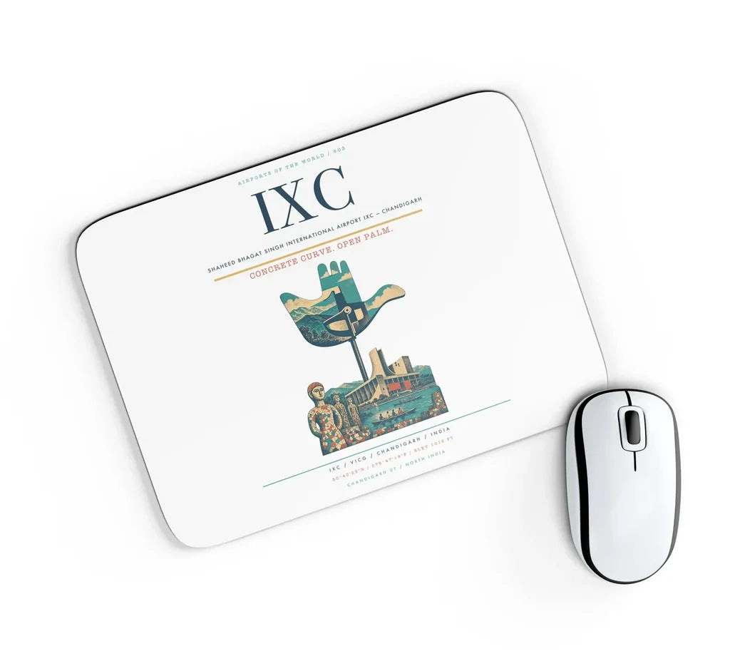 Shaheed Bhagat Singh International Airport (IXC) design on white rectangle mouse pad