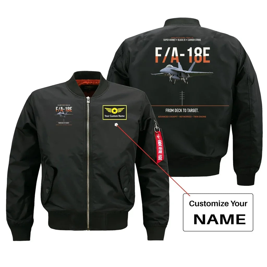 F-A-18E SUPER HORNET design on black bomber with custom name badge