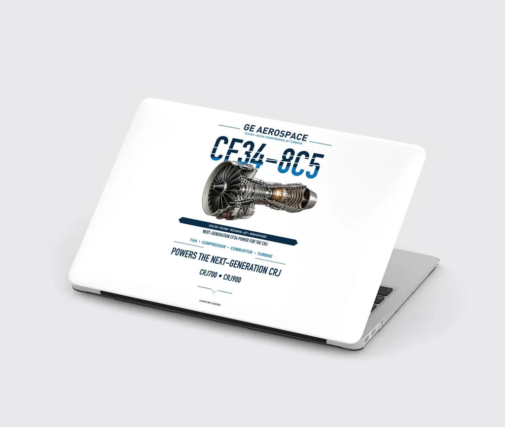 CF34-8C5 design on white MacBook case