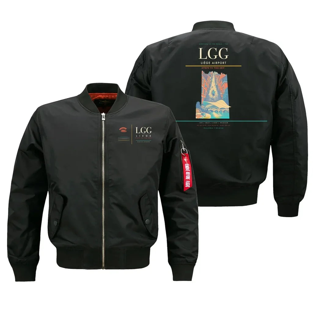 Liège Airport (LGG) design on black bomber jacket