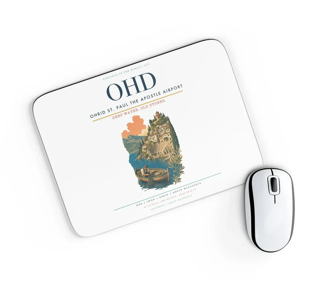 Ohrid St. Paul the Apostle Airport (OHD) design on white rectangle mouse pad