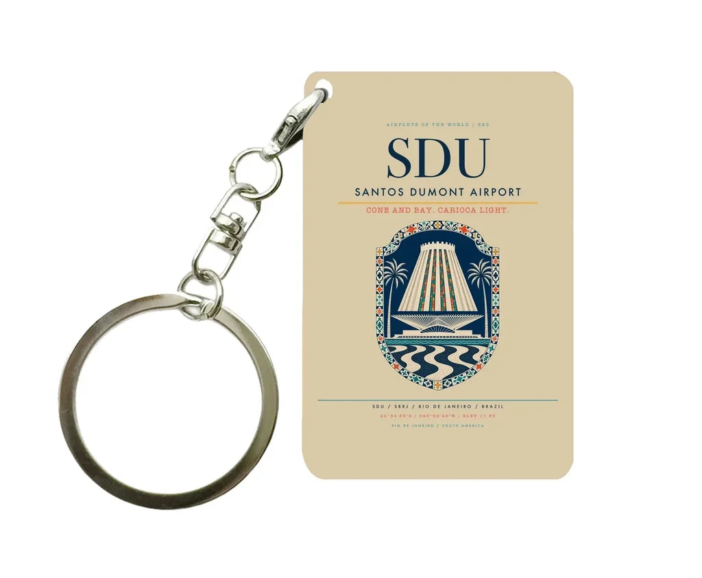 Santos Dumont Airport SDU Key Chain design on beige key chain