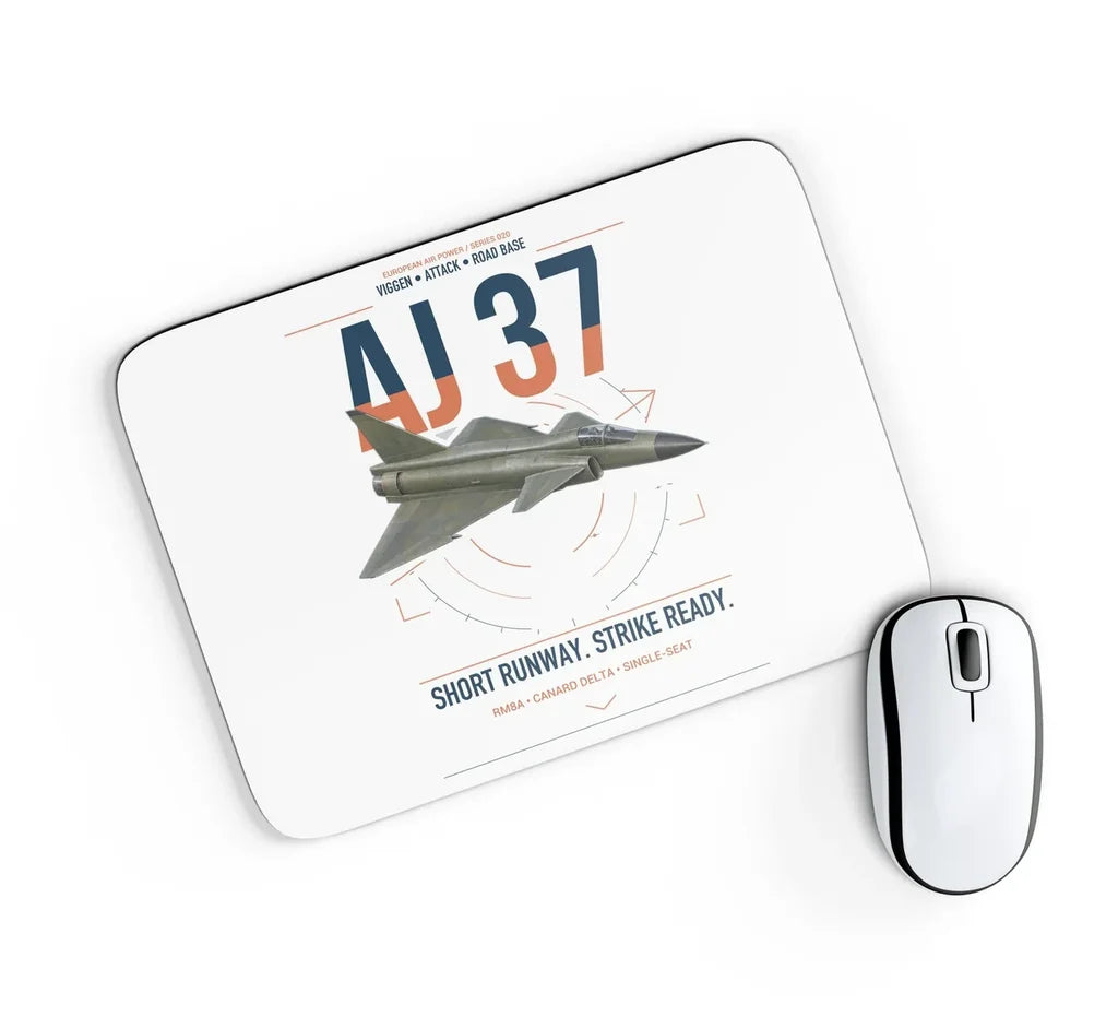 Saab AJ 37 Viggen design on white rectangle mouse pad