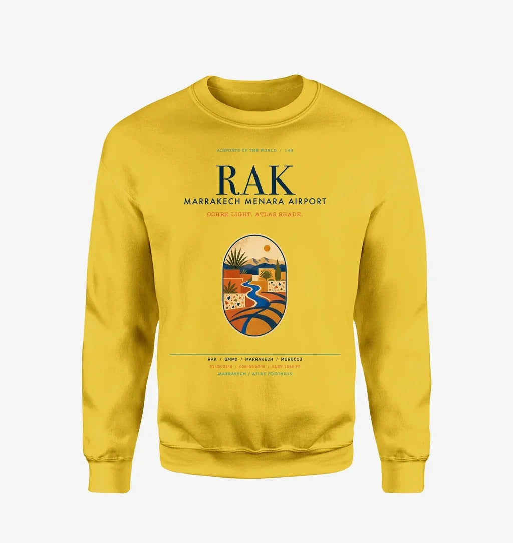 Marrakech Menara Airport (RAK) design on yellow sweatshirt