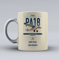 Thumbnail for Piper PA-18 Super Cub design on beige ceramic mug, double-side print