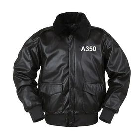 Airbus A350 Flat Text Leather Bomber Jackets