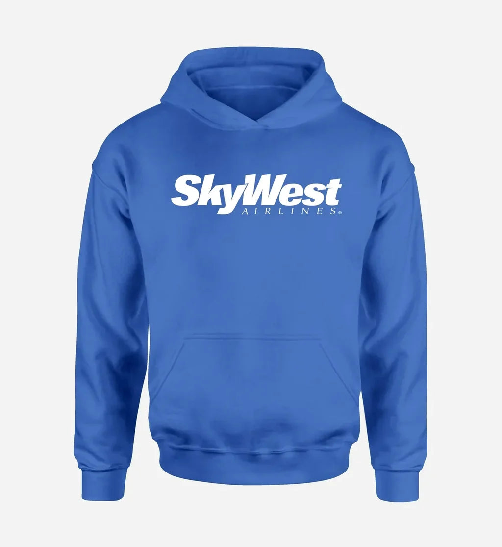 Skywest Airlines logo printed on blue hoodie