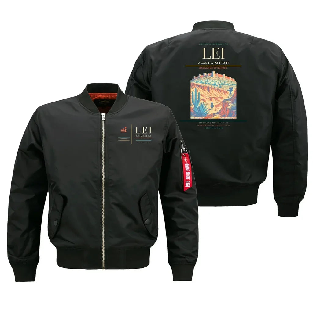 Almería Airport (LEI) design on black bomber jacket