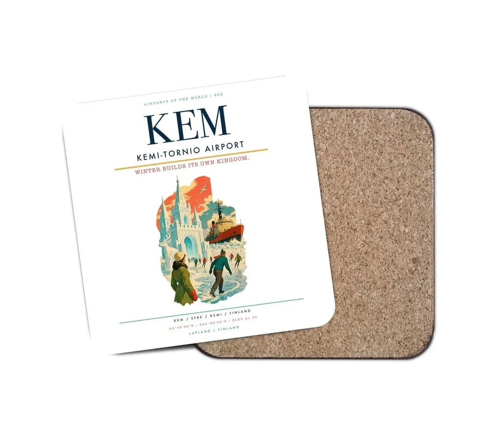 Kemi-Tornio Airport (KEM) design on white 1 piece coaster