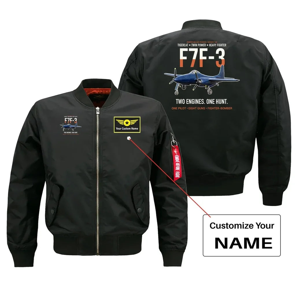 F7F-3 TIGERCAT design on black bomber with custom name badge
